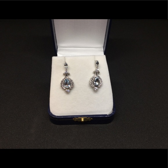 Ornate aquamarine 925 silver earrings - Picture 4 of 7